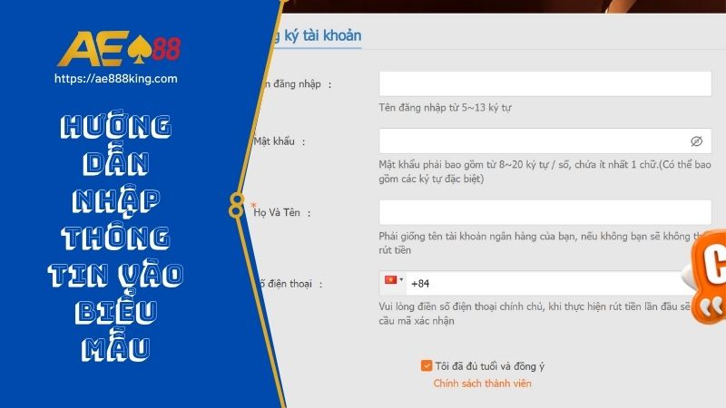 Hướng dẫn nhập thông tin vào biểu mẫu đăng ký AE888