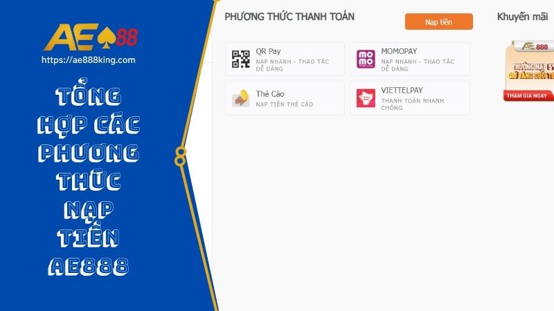Tổng hợp các phương thức nạp tiền AE888